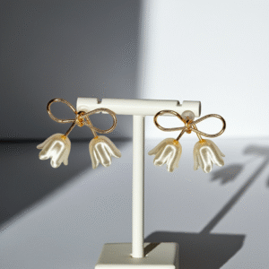 Esyko Pearl Flower Bow Earrings for Girls - Stylish Gold Plated Jewelry