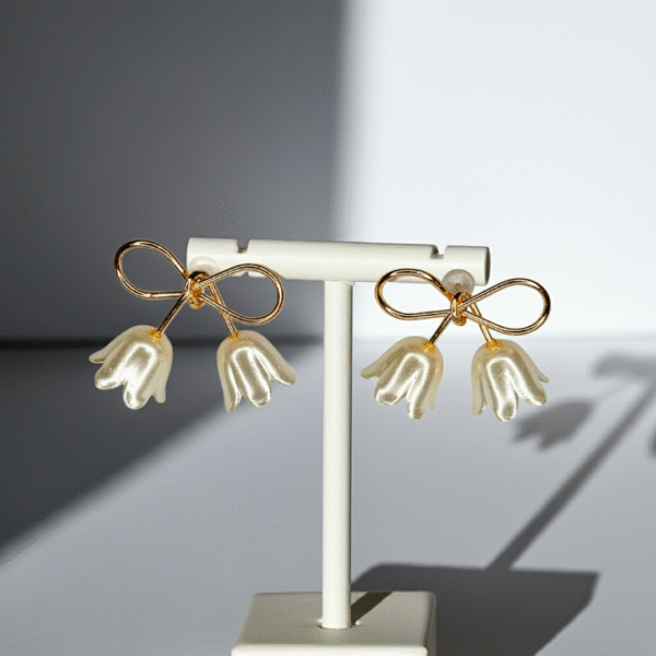 Esyko Pearl Flower Bow Earrings for Girls - Stylish Gold Plated Jewelry