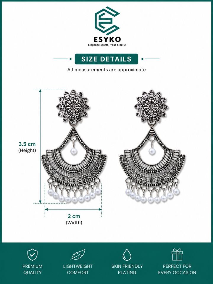 Silver Jhumka Earrings for Women 15 Oxidised Silver Jhumka Earrings for Women & Girls with White Beads
