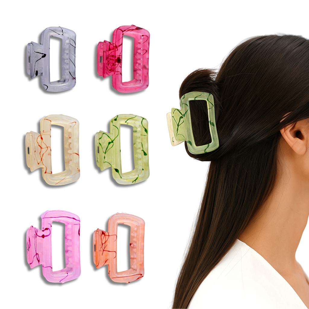 6 Pcs Combo Marble Design Hair Claw Clips - Stylish Medium Size Hair Claw 5 cm