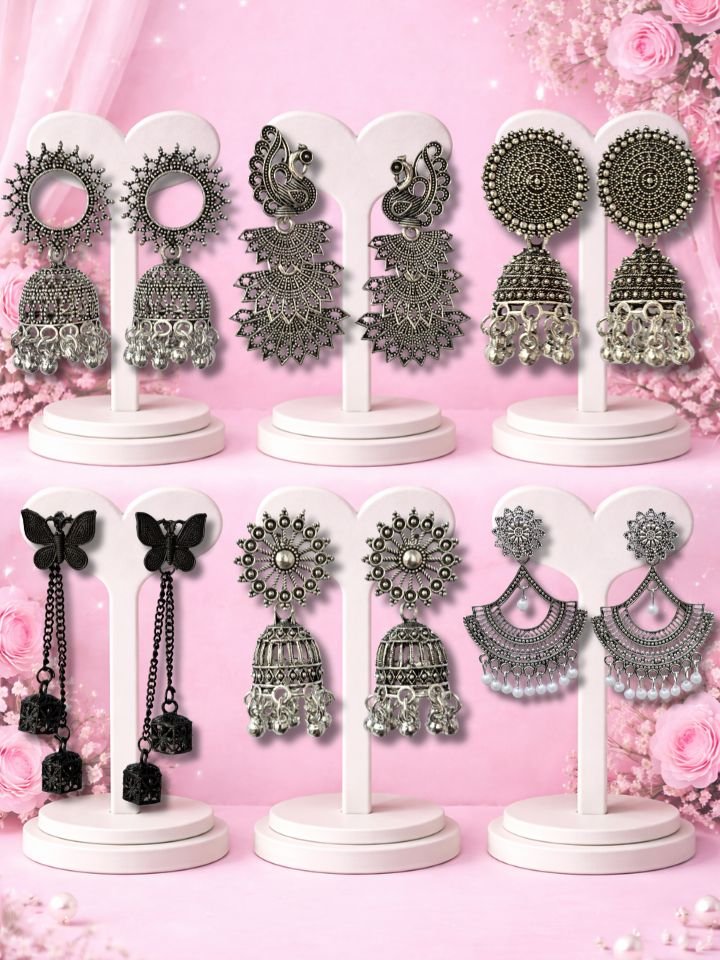 6 Pair Traditional Jhumki Earrings Combo for Women