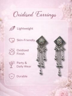Hanging Star Earrings for Girls and Women - Party Wear Oxidised Silver Earrings Hanging Star Earrings for Girls and Women - Party Wear Oxidised Silver Earrings