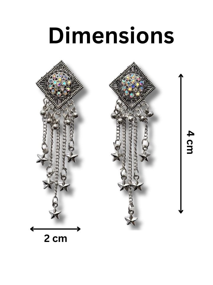 Esyko Hanging Star Earrings for Girls 3 Hanging Star Earrings for Girls and Women - Party Wear Oxidised Silver Earrings