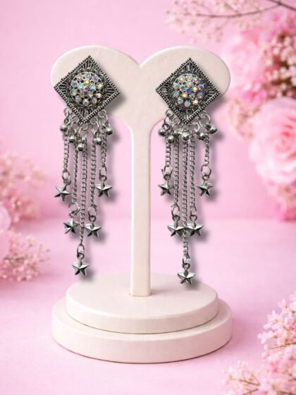 Buy Trendy Earrings, Hair Claw, Lunch Boxes Online | Esyko Hanging Star Earrings for Girls and Women - Party Wear Oxidised Silver Earrings