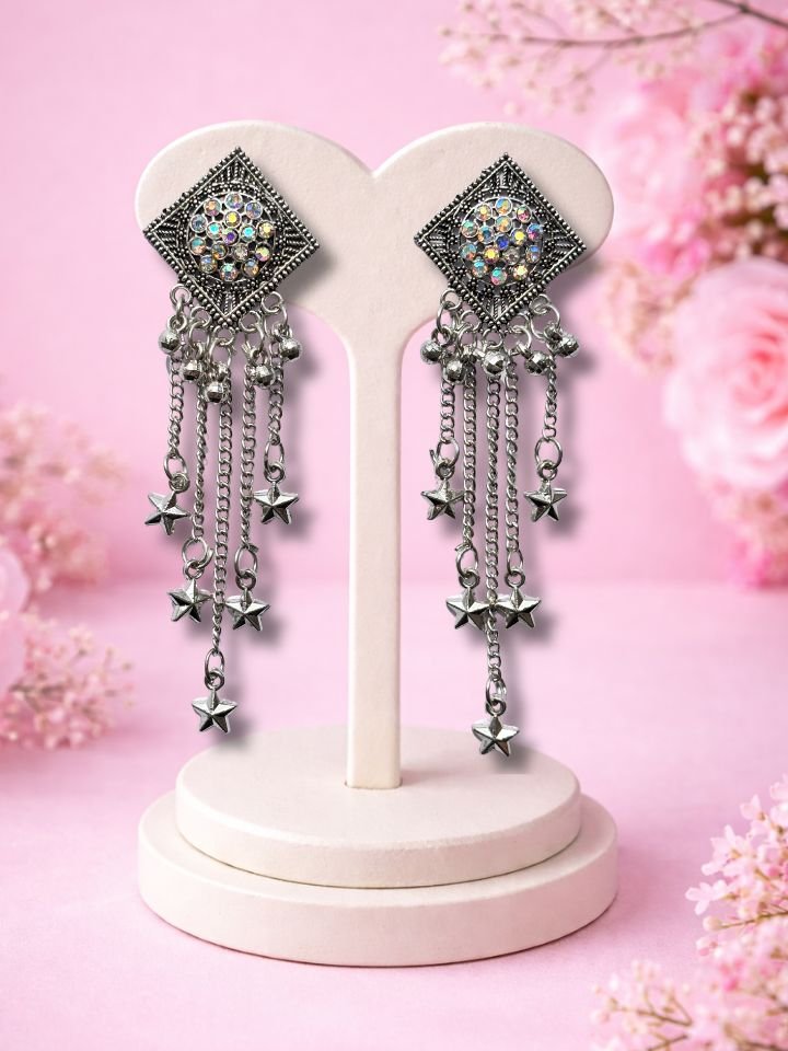 Hanging Star Earrings for Girls and Women - Party Wear Oxidised Silver Earrings Hanging Star Earrings for Girls and Women - Party Wear Oxidised Silver Earrings