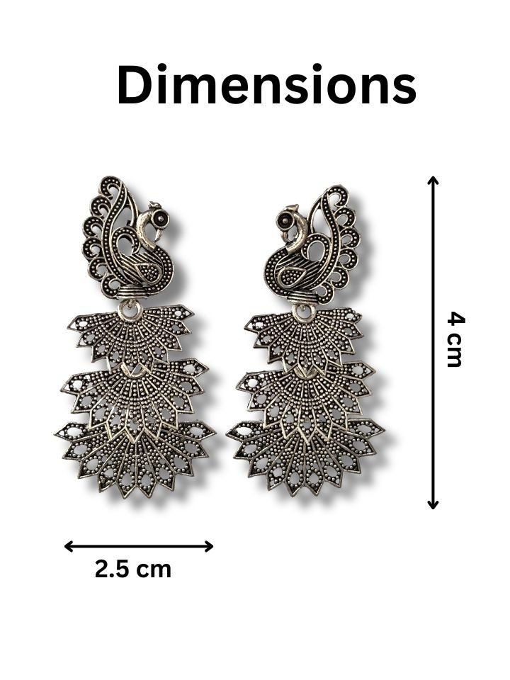 Esyko Oxidised Silver Peacock Earrings 3 Oxidised Silver Peacock Earrings for Women – Traditional Ethnic Party Wear Jewellery