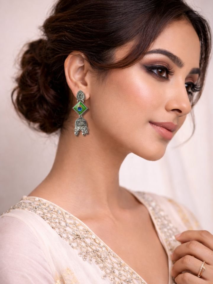 Esyko Peacock Feather Earrings for Women 2 Peacock Feather Earrings for Women for Women & Girls