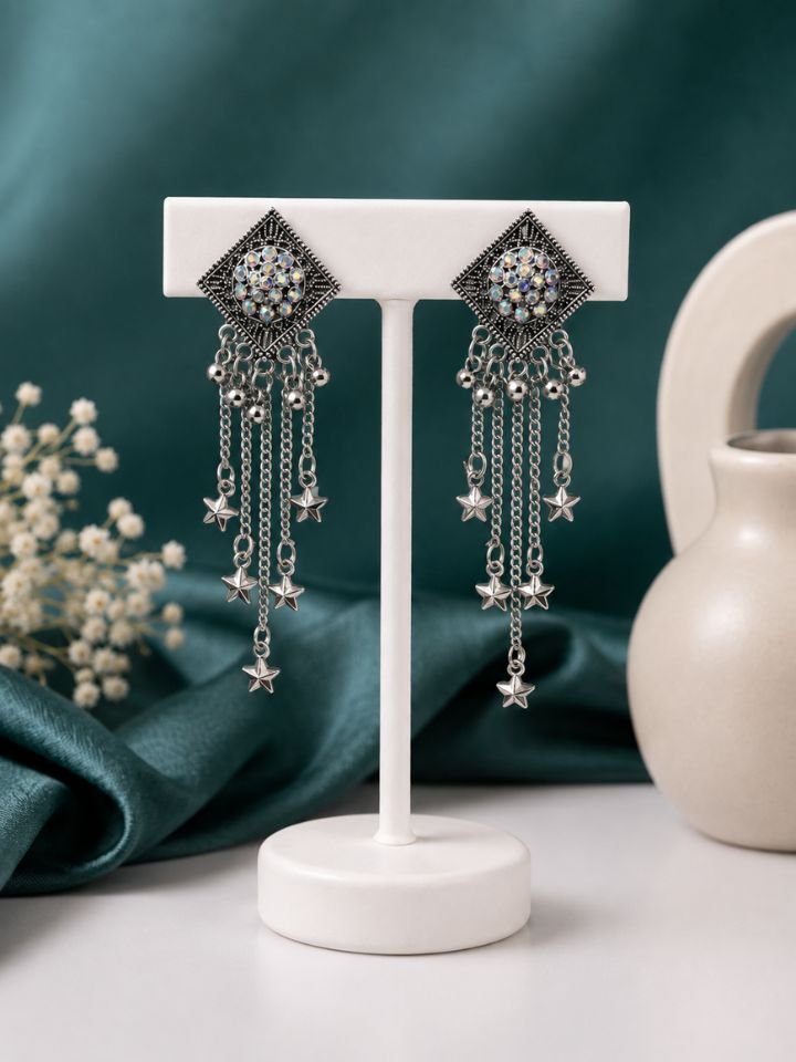 Hanging Star Earrings for Girls and Women - Party Wear Oxidised Silver Earrings
