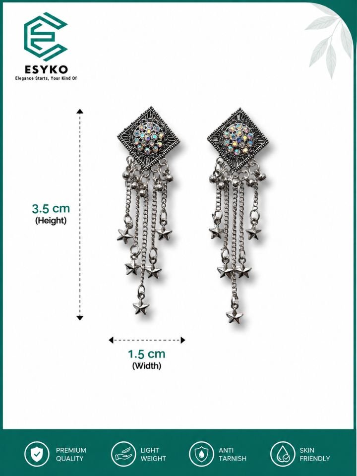 Hanging Star Earrings for Girls and Women - Party Wear Oxidised Silver Earrings