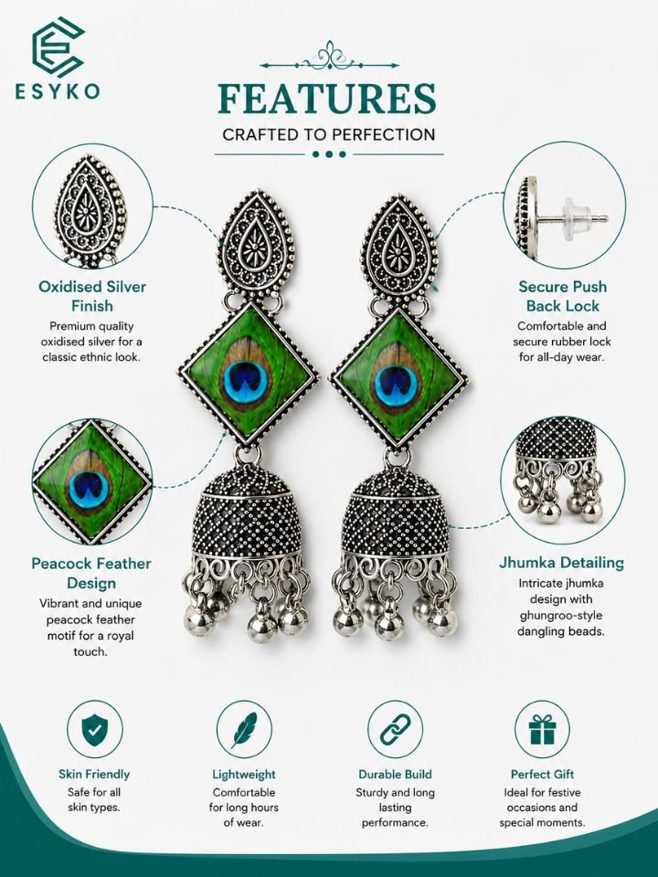 Peacock Feather Earrings for Women for Women & Girls