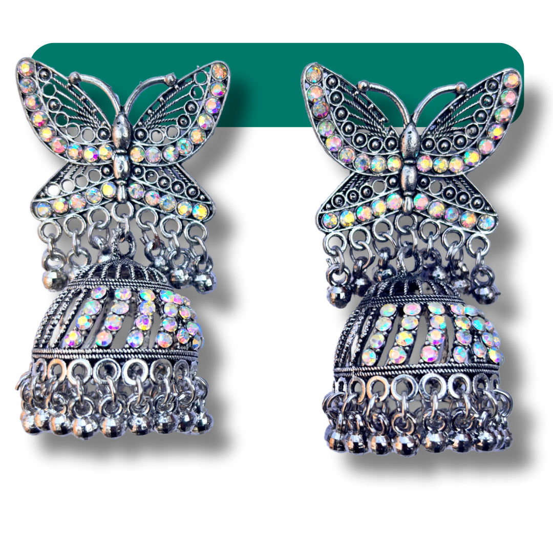 Vintage Oxidised Butterfly Jhumka Earrings for Women & Girls