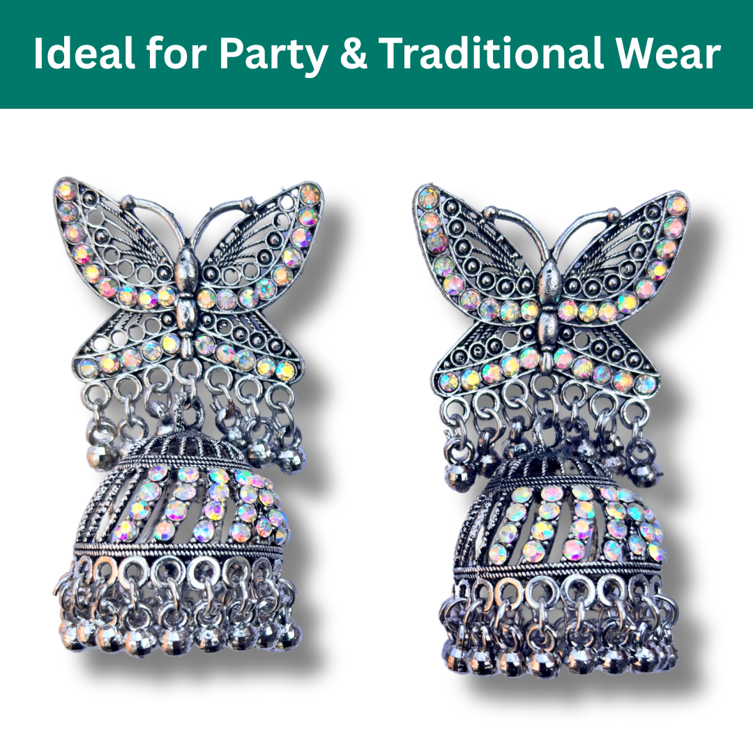 Vintage Oxidised Butterfly Jhumka Earrings for Women & Girls