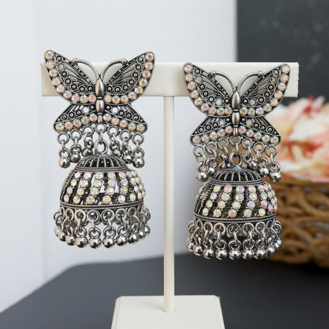 Esyko Vintage Oxidised Butterfly Jhumka Earrings for Women & Girls | Traditional Ethnic Party Wear Jewellery