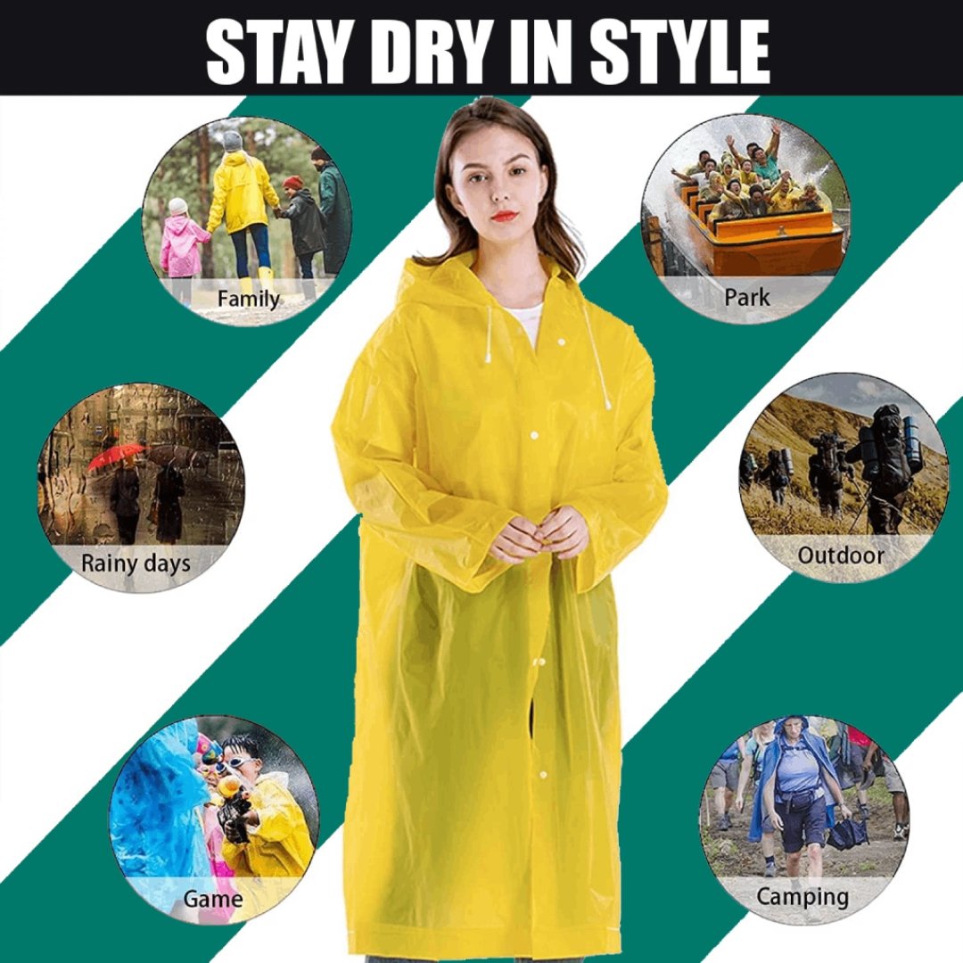 Yellow EVA Waterproof Unisex Rain Coat 3 EVA Waterproof Unisex Rain Coat with Hood, Full Sleeves