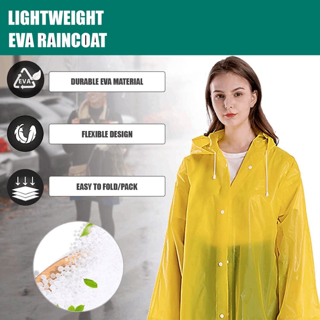 Yellow EVA Waterproof Unisex Rain Coat 4 EVA Waterproof Unisex Rain Coat with Hood, Full Sleeves