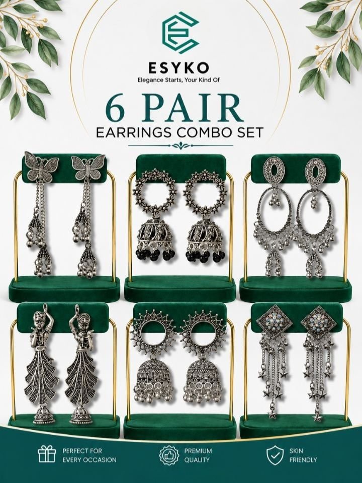 6 Pair Oxidised Earrings Combo Set for Women & Girls