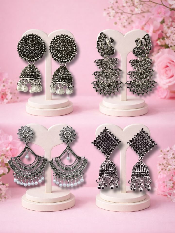 4 Pair Earrings For Women Gift Box Combo Set - Traditional Earrings