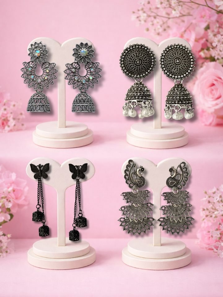 4 Pair Jhumki Earrings Combo Box & Peacock Design Earrings 4 Pair Jhumki Earrings Combo Box & Peacock Design Earrings