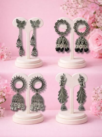 4 Pair Traditional Jhumka Earrings Combo Set for Women