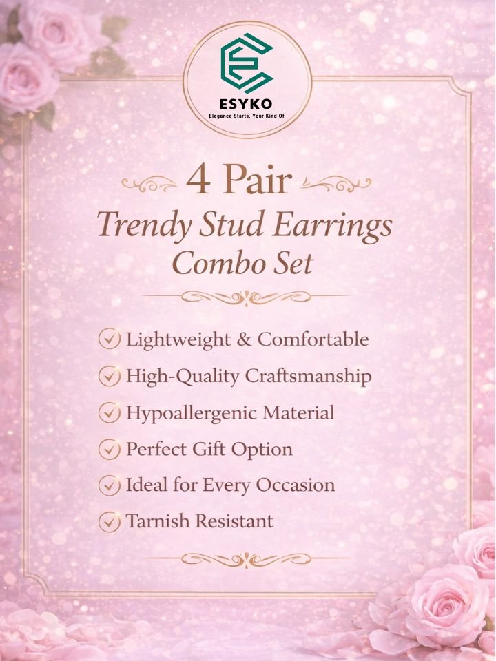 4 Pair Stylish Drop Earrings Combo Set for Women & Girls | Trendy Stud & Drop Earrings