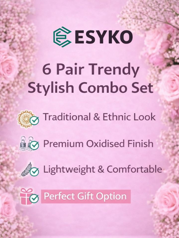 Esyko 6 Pair Earrings 6 Pair Traditional Earrings for Women | xidised Silver Earrings Combo Set