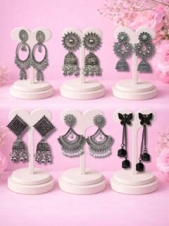 6 Pair Traditional Earrings for Women | xidised Silver Earrings Combo Set
