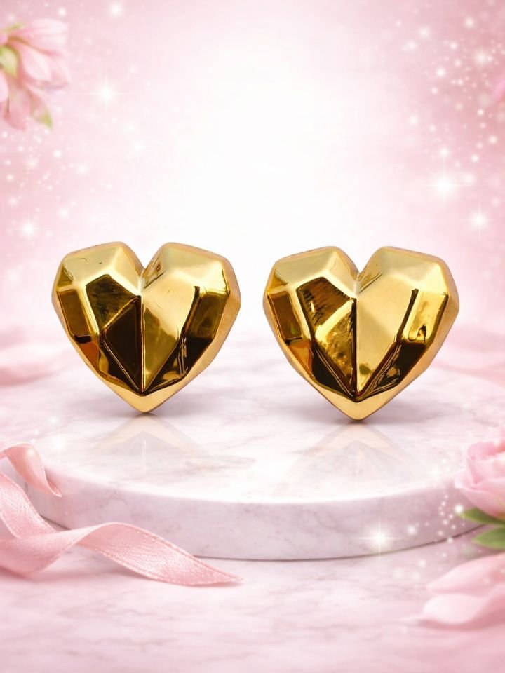 Gold Heart Shape Stud Earrings for Women | Trendy Fashion Jewellery Gold Heart Shape Stud Earrings for Women | Trendy Fashion Jewellery