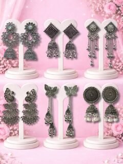 6 Pair Oxidised Silver Jhumka Earrings Combo Set