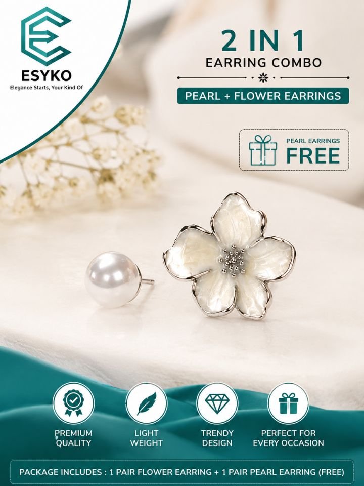 Flower Earrings for Women 2 Flower Earrings for Women White Pearl Flower Stud Earrings Floral Earrings