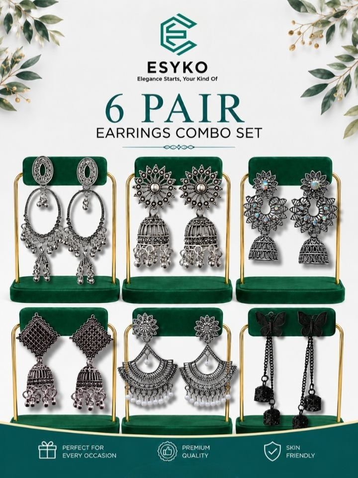 6 Pair Traditional Earrings for Women & Girls Combo Box Set