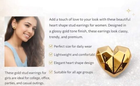 Gold Heart Shape Stud Earrings for Women | Trendy Fashion Jewellery gold stud earrings for girls