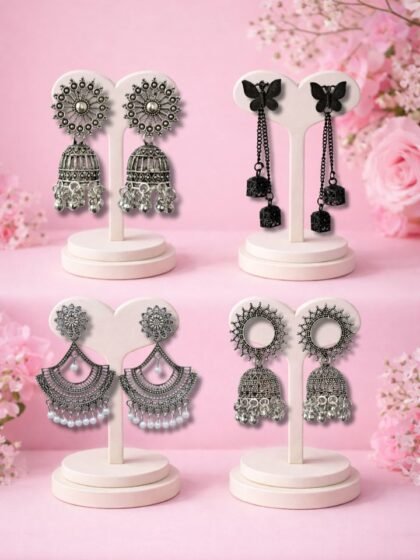Oxidised Jhumka Earrings Combo