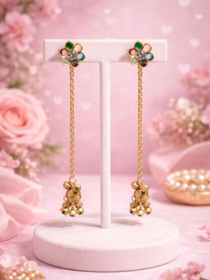 Buy Trendy Earrings, Hair Claw, Lunch Boxes Online | Esyko Esyko Gold plated jhumka earrings for women Kashmiri Long Earring Multicolor Stone Traditional Dangler Earrings for Women & Girls