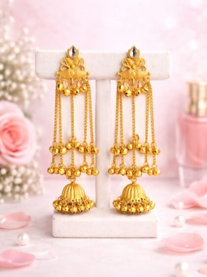 Gold Plated Kashmiri Long Jhumka Earrings for Women | Long Chain Traditional Ethnic Dangler Earrings | Wedding Party Wear Jhumka Earrings for Girls
