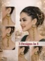 Esyko Kashmiri Long Jhumka Earrings with Hair Chain | Traditional Gold Plated Jhumki with Hair Chain | Bridal & Wedding Ethnic Jewelry