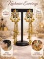 Esyko Kashmiri Long Jhumka Earrings with Hair Chain | Traditional Gold Plated Jhumki with Hair Chain | Bridal & Wedding Ethnic Jewelry