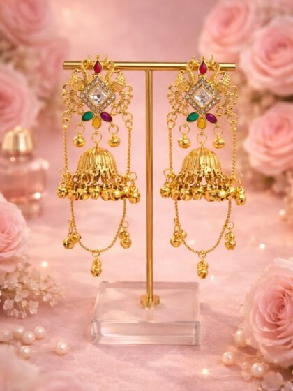 Buy Trendy Earrings, Hair Claw, Lunch Boxes Online | Esyko Esyko Kashmiri earrings jhumka for Women | Gold Tone Brass Chandbali Jhumki | Traditional Ghungroo Bridal Party Wear Earrings