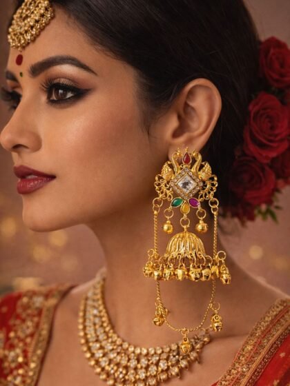 Buy Trendy Earrings, Hair Claw, Lunch Boxes Online | Esyko Esyko Kashmiri earrings jhumka for Women | Gold Tone Brass Chandbali Jhumki | Traditional Ghungroo Bridal Party Wear Earrings