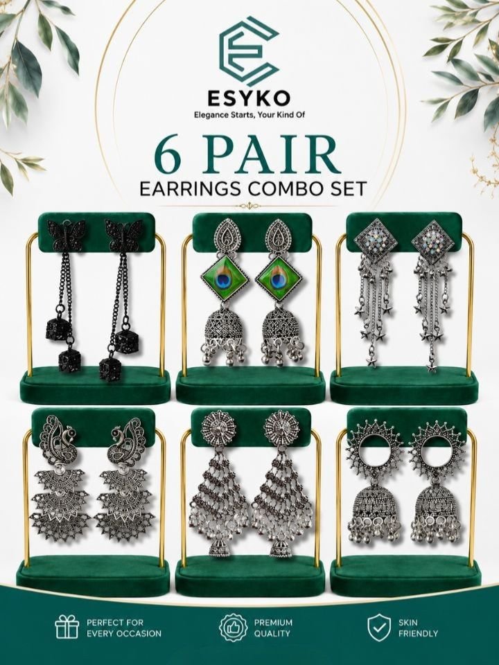 Oxidised Earrings Combo Set 13 6 Pair Oxidised Earrings Combo Set – Butterfly & Peacock Feather Earrings