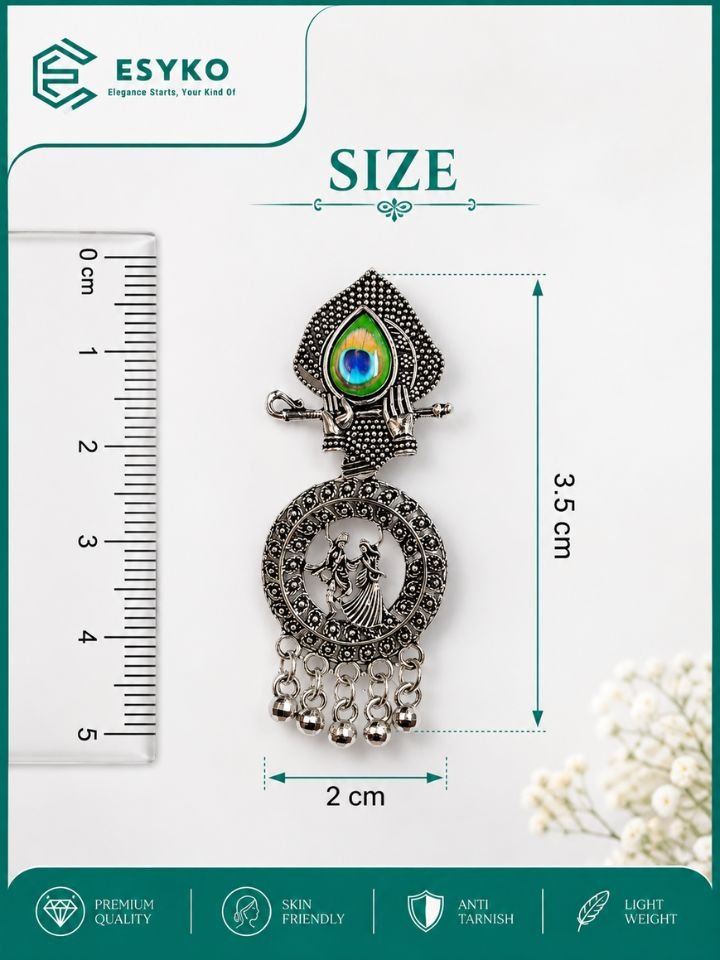 Radha Krishna Earrings 14 Oxidised Silver Radha Krishna Earrings with Peacock Stone for Women