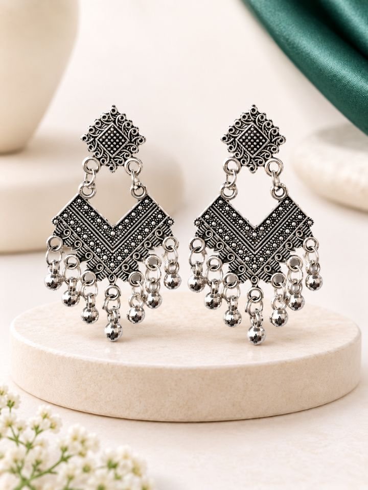 Traditional dangler earrings for Women | Oxidised Tribal Boho Drop Earrings