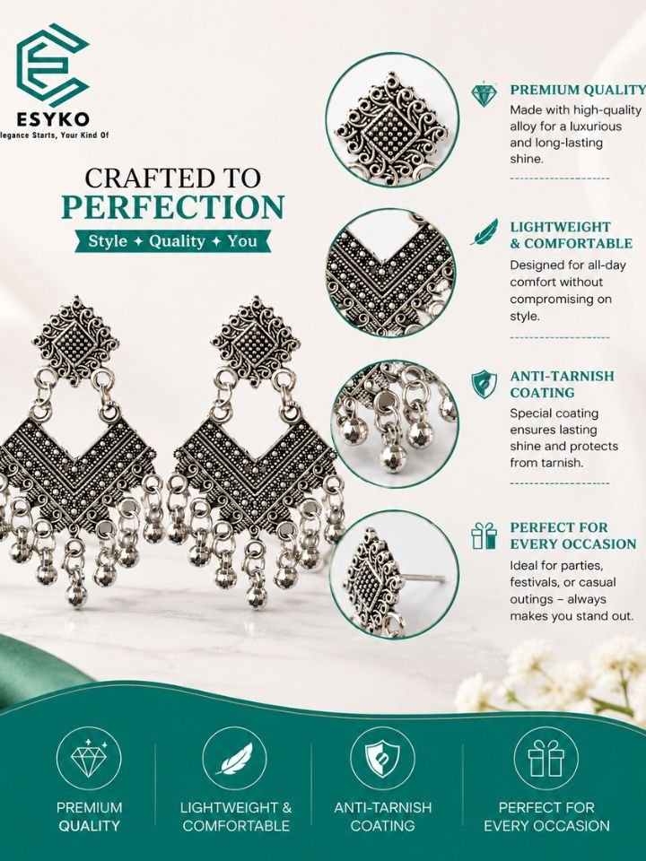 Traditional dangler earrings for Women | Oxidised Tribal Boho Drop Earrings