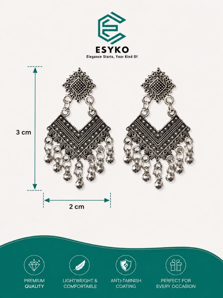 Traditional dangler earrings for Women | Oxidised Tribal Boho Drop Earrings
