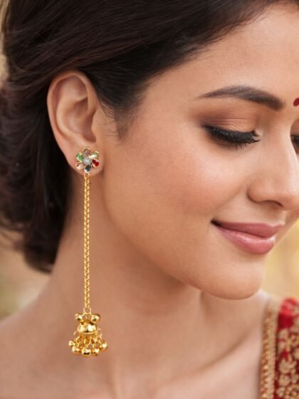 Buy Trendy Earrings, Hair Claw, Lunch Boxes Online | Esyko Trendy Kashmiri Long Chain Jhumka Earrings for Women | Brass Traditional Dangler Jhumki | Ethnic Party & Wedding Wear