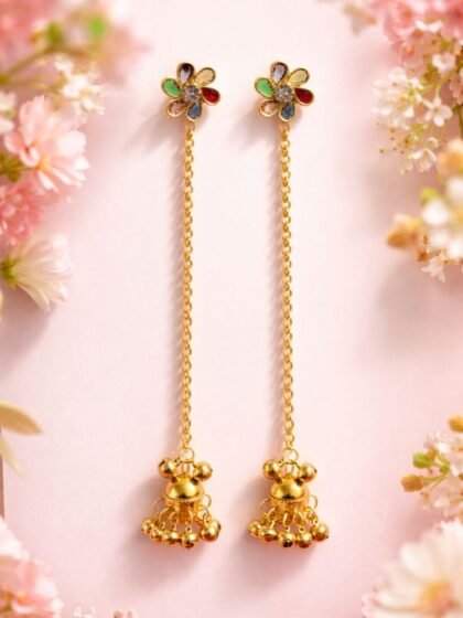 Buy Trendy Earrings, Hair Claw, Lunch Boxes Online | Esyko Trendy Kashmiri Long Chain Jhumka Earrings for Women | Brass Traditional Dangler Jhumki | Ethnic Party & Wedding Wear
