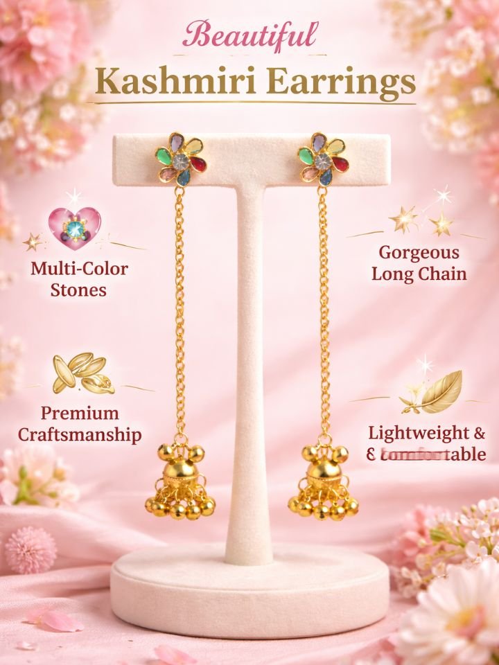 Trendy Kashmiri Long Chain Jhumka Earrings for Women | Brass Traditional Dangler Jhumki | Ethnic Party & Wedding Wear