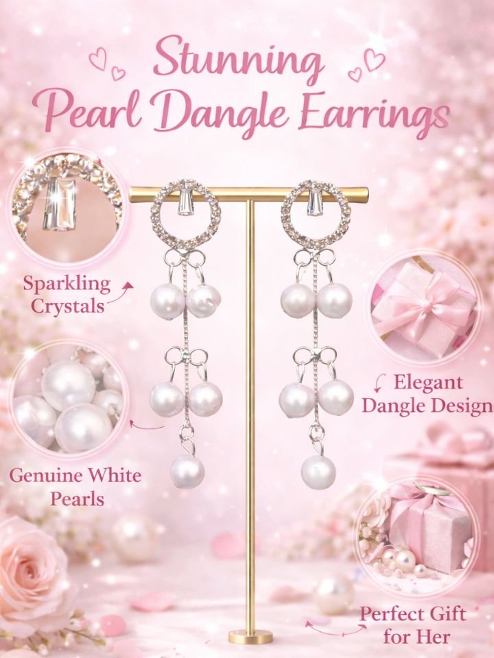 Esyko Lavender Pearl Drop Earrings | Crystal Hoop Party Wear Earrings for Women Esyko Lavender Pearl Drop Earrings for Women | Elegant Party & Wedding Wear Earrings