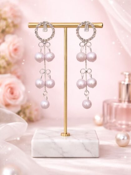 Esyko Lavender Pearl Drop Earrings for Women | Elegant Party & Wedding Wear Earrings