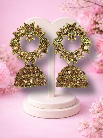 Esyko Gold Plated Oxidized Jhumka Earrings Set | Ethnic Stone Studded Indian Jhumki Earrings Set | Party Wear Wedding Earrings