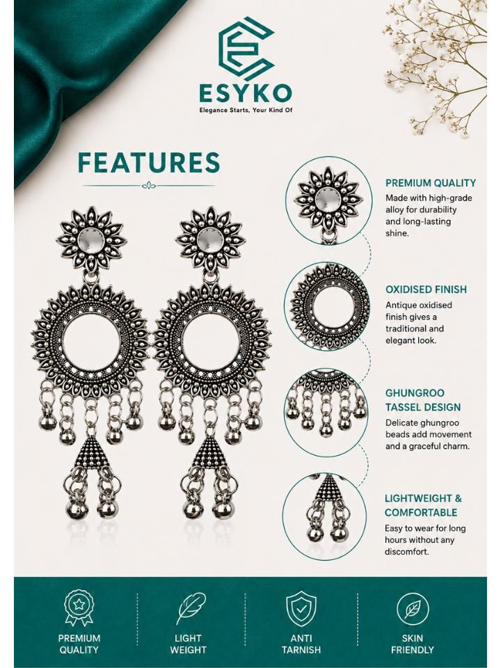 Boho Oxidised Drop Earrings Dangler | Earrings for Women & Girls